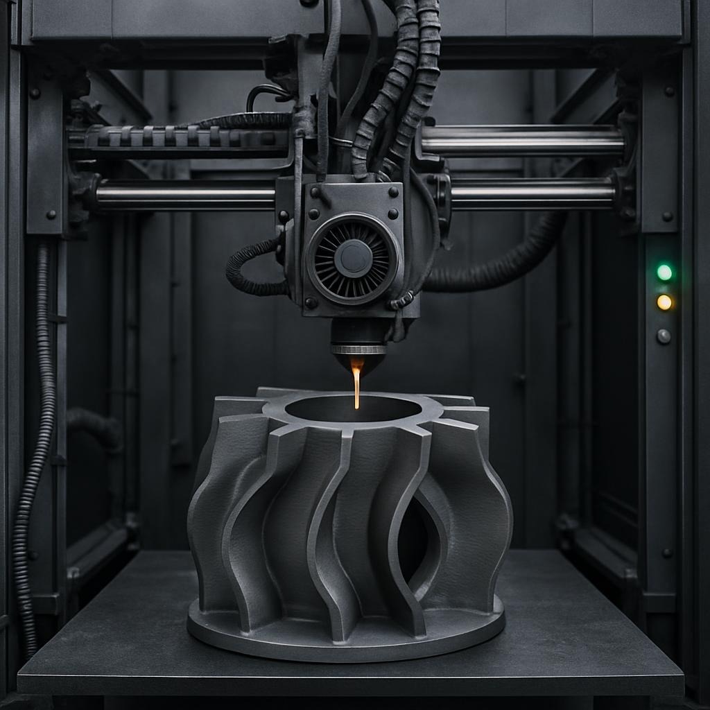 Donkere afbeelding van een 3D-printer dat een 3D-model uitprint